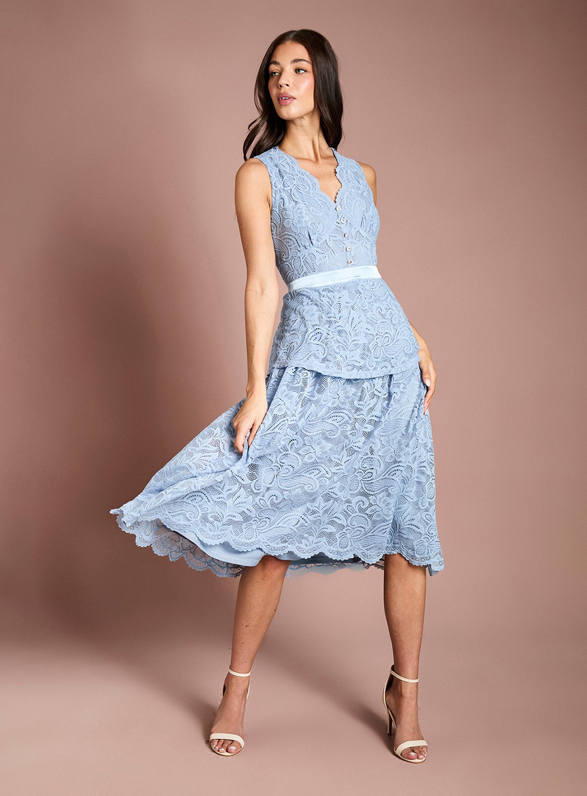 COAST Peplum Detail Lace Dress Blue 8 - Image 1 thumbnail